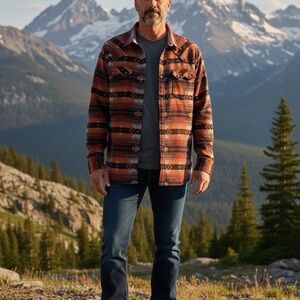 Moonshine Spirit Smoke Cover Southwestern Print Long Sleeve Snap Shirt - 2XL